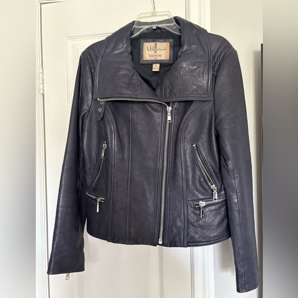 Wilson Leather Vintage style Moto Jacket indigo purple